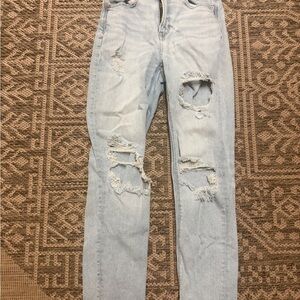 American Eagle Outfitters Light Blue Distressed Straight Leg Jeans